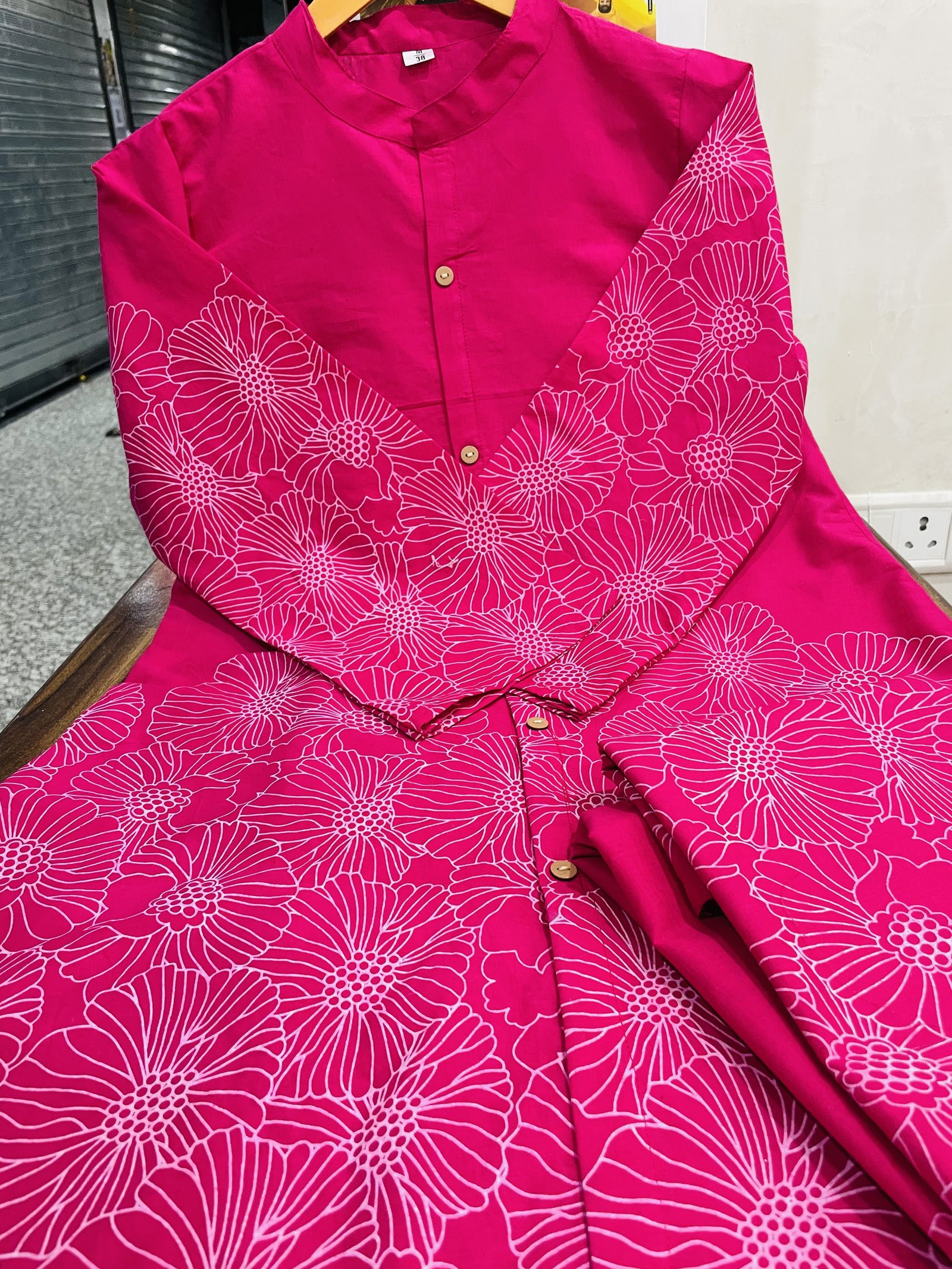 Pink Printed Cotton Co-Ord Kurta Set